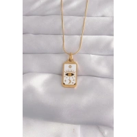 316L Çelik Gold Renk Beyaz Mineli Göz Figür Tarot Kolye