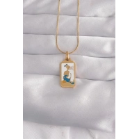 316L Çelik Gold Renk Beyaz Mineli Kız Figür Tarot Kolye