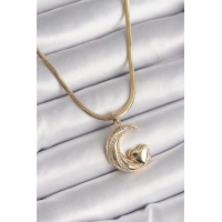 316L Çelik Gold Renk Çelik İtalyan Zincir Zirkon Taşlı Halil Figür Kalp Detay Kadın Kolye