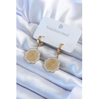 316L Çelik Gold Renk Çeyrek Model Zirkon Taş Detay Kadın Küpe