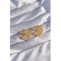 316L Çelik Gold Renk Çizgili Plaka Tasarımlı Kalp Küpe