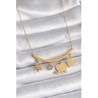 316L Çelik Gold Renk Fil Figür Zirkon Taş Detay Kadın Kolye