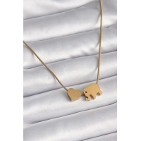 316L Çelik Gold Renk Fil Kalp Figürlü Kadın Kolye