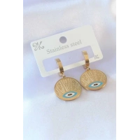 316L Çelik Gold Renk Göz Detay İşleme Daire Model Kadın Küpe