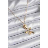 316L Çelik Gold Renk Gül Model Kadın Kolye