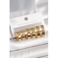 316L Çelik Gold Renk Halka Model Kadın Küpe Seti