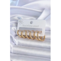 316L Çelik Gold Renk Halka Model Kadın Küpe Seti