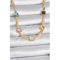 316L Çelik Gold Renk İtalyan Zincir Model Kare Renkli Zirkon Taşlı Kadın Kolye