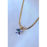 316L Çelik Gold Renk İtalyan Zincir Model Kristal Deniz Yıldız Model Kadın Kolye