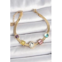 316L Çelik Gold Renk İtalyan Zincir Renkli Zirkon Taşlı Kadın Bileklik