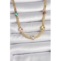 316L Çelik Gold Renk İtalyan Zincir Renkli Zirkon Taşlı Kalp Figür Kadın Kolye