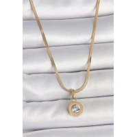 316L Çelik Gold Renk İtalyan Zincir Sallantı Zirkon Taş Model Kadın Kolye