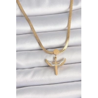 316L Çelik Gold Renk İtalyan Zincir Zirkon Taş Detaylı Mikail Model Kadın Kolye