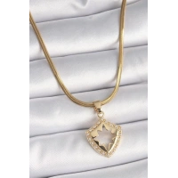 316L Çelik Gold Renk İtalyan Zincir Zirkon Taşlı Kutup Yıldız İşleme Kadın Kolye