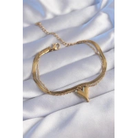 316L Çelik Gold Renk İtalyan Zincirli Kalp Model Bileklik