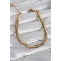 316L Çelik Gold Renk Kalın İtalyan Zincir Model Kadın Bileklik
