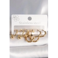 316L Çelik Gold Renk Kalp Halka Model Kadın Küpe Seti