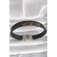 316L Çelik Gold Renk Kanat Aksesuarlı Siyah Burgu Model Deri Kordon Erkek Bileklik