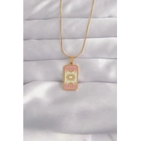 316L Çelik Gold Renk Karışık Mineli Ay Figür Tarot Kolye