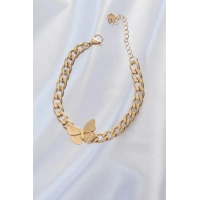 316L Çelik Gold Renk Kelebek Figür İşleme Detay Zincir Model Kadın Bileklik