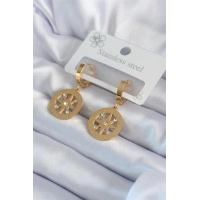 316L Çelik Gold Renk Kutup Yıldızı Model İşleme Detay Zirkon Taşlı Kadın Küpe