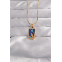 316L Çelik Gold Renk Mavi Mineli Kız Figür Tarot Kolye