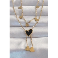 316L Çelik Gold Renk Mineli Çoklu Kalp Kolye