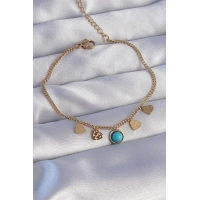 316L Çelik Gold Renk Minimal Kalpli Mavi Taş Detaylı Bileklik