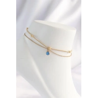 316L Çelik Gold Renk Nazar Boncuklu 2li Çapraz Halhal