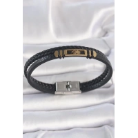 316L Çelik Gold Renk Örümcek Figür Çift Sıra Burgu Desenli Deri Kordon Erkek Bileklik