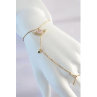 316L Çelik Gold Renk Pembe Zirkon Taşlı Kanatlı Kalp Model Şahmeran