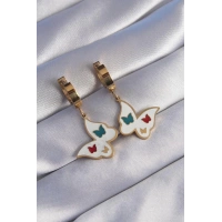 316L Çelik Gold Renk Renkli Mineli Kelebek Küpe