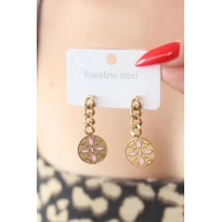 316L Çelik Gold Renk Sallantı Çiçek Model İşleme Detay Kadın Küpe