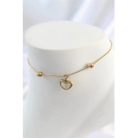 316L Çelik Gold Renk Sallantı Mineli Kalp Figür Topçuk Detay Kadın Halhal