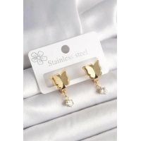 316L Çelik Gold Renk Sallantı Zirkon Taş Detaylı Simli Kelebek Model Kadın Küpe