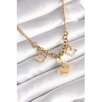 316L Çelik Gold Renk Simli Kelebek Model Kadın Kolye