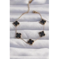 316L Çelik Gold Renk Siyah Mineli Yonca Bileklik