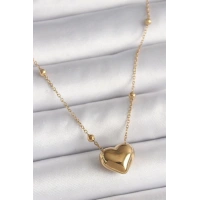 316L Çelik Gold Renk Topçuk Detaylı Zincir Kalp Model Kadın Kolye