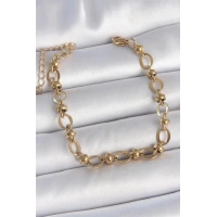 316L Çelik Gold Renk Topçuk Halka Zincir Model Kadın Bileklik