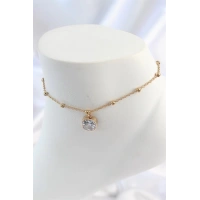 316L Çelik Gold Renk Topçuk Zincir Model Sallantı Kare Zirkon Taş Model Kadın Halhal