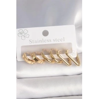 316L Çelik Gold Renk Üçgen Halka Model Kadın Küpe Seti