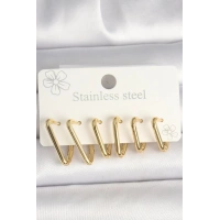 316L Çelik Gold Renk Üçgen Model Kadın Küpe Seti