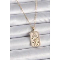 316L Çelik Gold Renk Zincir Aslan Burcu Zirkon Taşlı Kadın Kolye