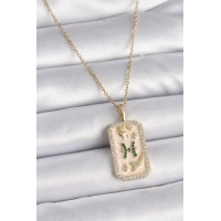 316L Çelik Gold Renk Zincir Balık Burcu Zirkon Taşlı Kadın Kolye