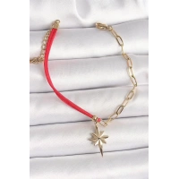 316L Çelik Gold Renk Zincir Kırmızı İp Model Sallantı Kutup Yıldız Figür Kadın Bileklik