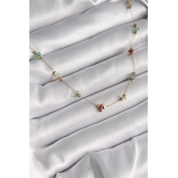 316L Çelik Gold Renk Zincir Renkli Doğaltaş Model Kadın Kolye