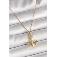 316L Çelik Gold Renk Zincir Zirkon Taş Detaylı Çapa Model Kadın Kolye