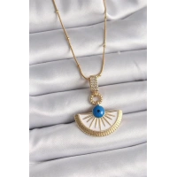 316L Çelik Gold Renk Zincir Zirkon Taş Detaylı Nazar Boncuk Göz Model Kadın Kolye