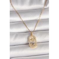 316L Çelik Gold Renk Zincir Zirkon Taşlı Göz Yıldız Model Kadın Kolye