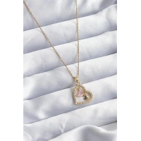 316L Çelik Gold Renk Zincir Zirkon Taşlı Kalp Model Kadın Kolye